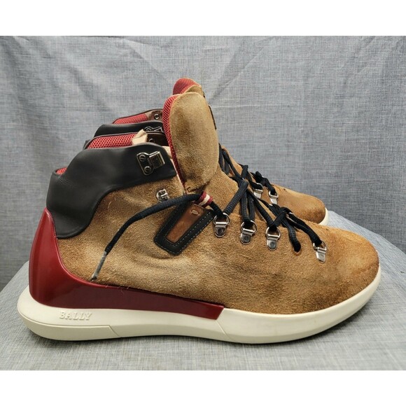 BALLY AVYD TOBACCO Suede BLACK Leather LOGO Top SNEAKERS Men's 12 US, ITALY - Picture 5 of 16